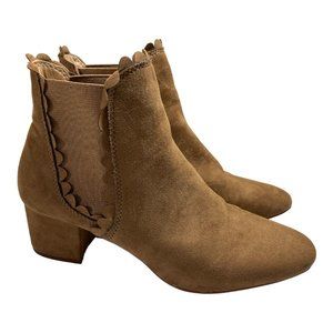 H&M Brown Suede Chelsea Ankle Bootie Chunky Heel Women's Size 37EU/6.5US